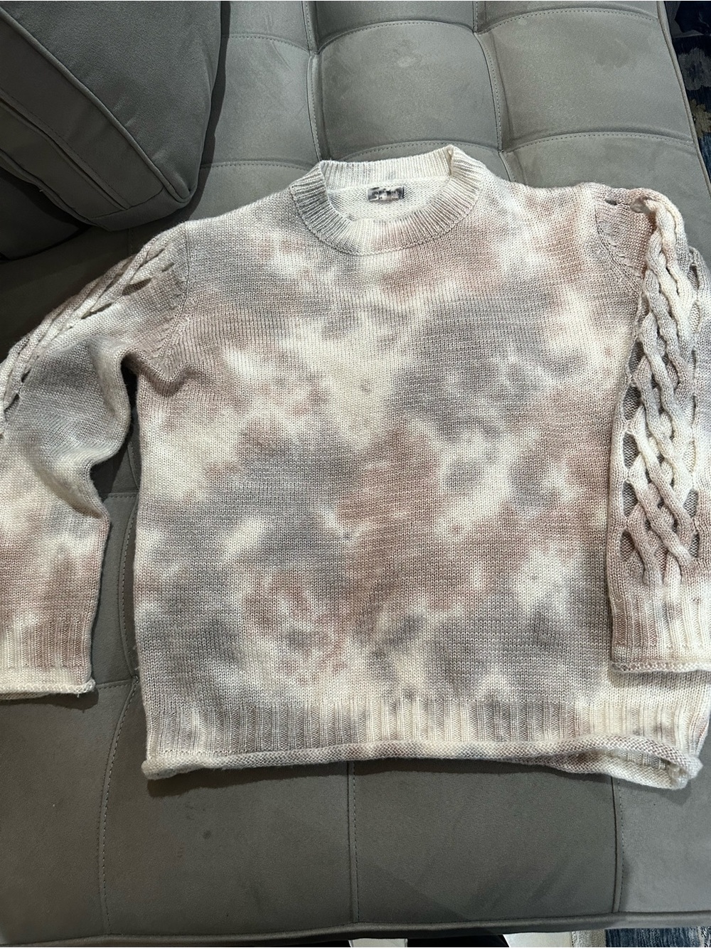 Tie-Dye Knit Crewneck Sweater in Beige and Cream